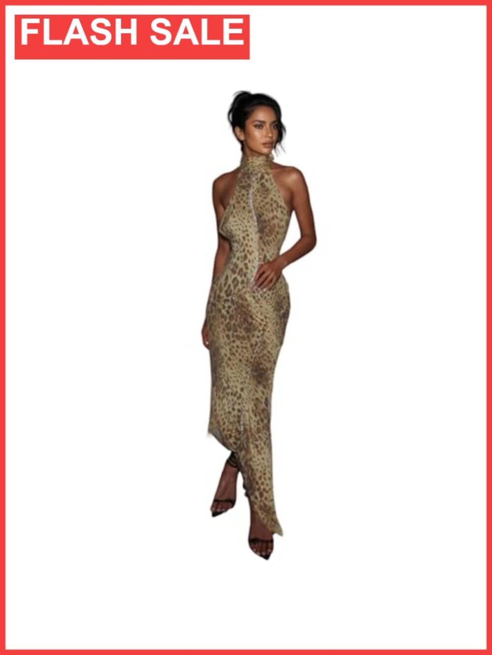 Halter Leopard Print Dress High Split Bodycon Long Summer Beach Party